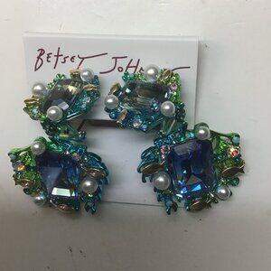 Betsey Johnson New Dark Blue with Tiny Gold Fish and Pearls Earrings
